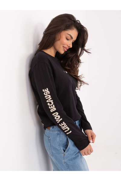 Sublevel Tricou Dama Maneca lunga, Decolteu rotund, Sublevel, Grafit Casual M...