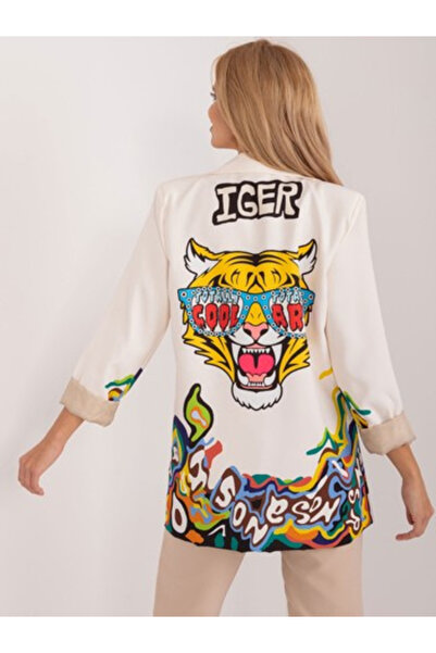 Italy Moda Sacou Dama Maneca lunga, Animal print, ITALY MODA, Ecru de Petrecere