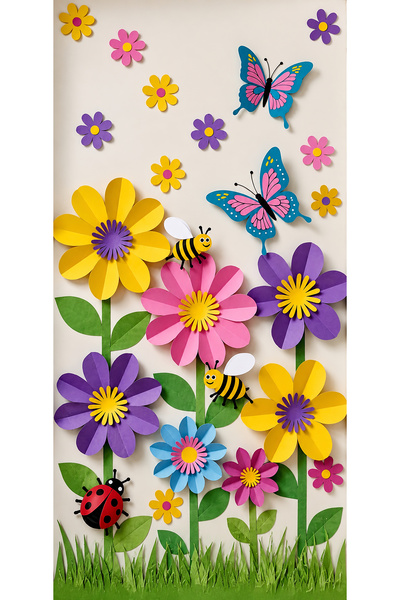 PROMISEBACKDROP2 زينة باب مرنة، زينة باب من القماش، بتصميم الخنفساء والزهور، زينة باب الفصل الدراسي، زينة باب للفعاليات المدرسية