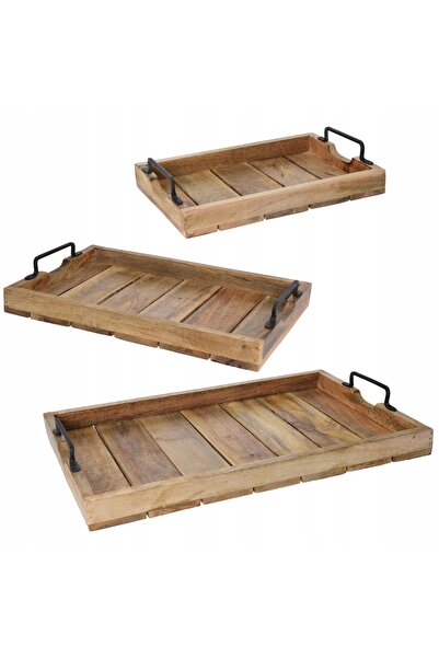 Home Styling Collection DREWNIANA TACA ŻEBERKOWA DO PRZENOSZENIA TACE x3