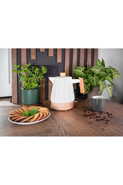 Concept Fierbător electric ceramic fără fir, alb, cu aspect de lemn, 1,5L, 1500W