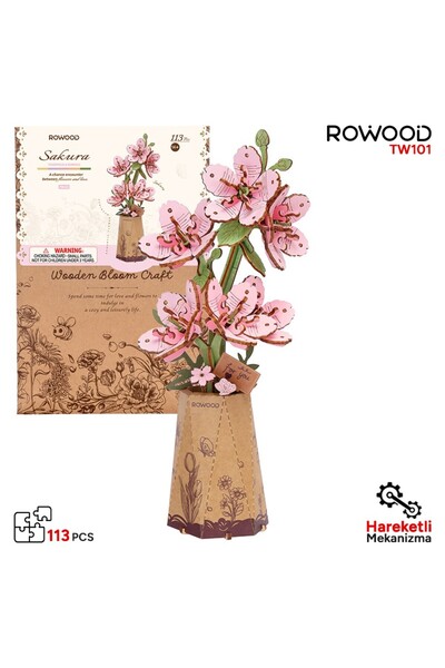 ROWOOD TW101 Kiraz Çiçeği (Sakura) DIY Minyatür Maket Model Seti Ahşap 3D Woo...