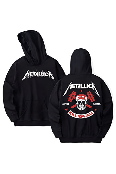 STİL-X Hanorac cu glugă din bumbac imprimat Metallica, cu mânecă lungă, cu 3 ...