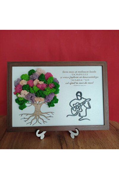 CREATIVITATEPLUS Tablou din MDF Chitarist, cu licheni, suport din lemn, 30x20cm
