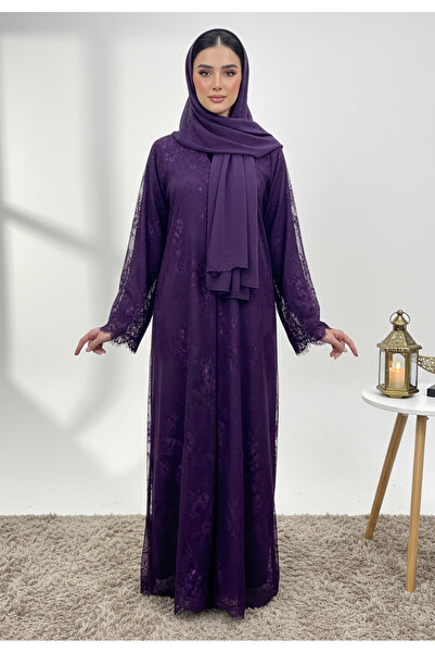 Nukhbaa Dantil Purple Abaya with Nida inner lining-847