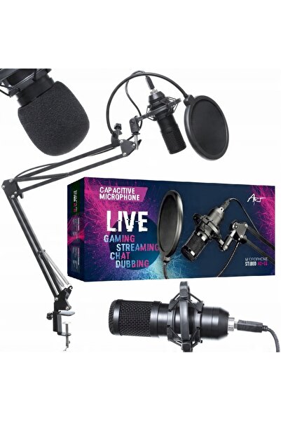 ART Microfon de studio capacitiv USB cu braț extensibil și filtru POP