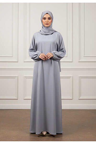 Nukhbaa Slate Gray Silk Abaya-887