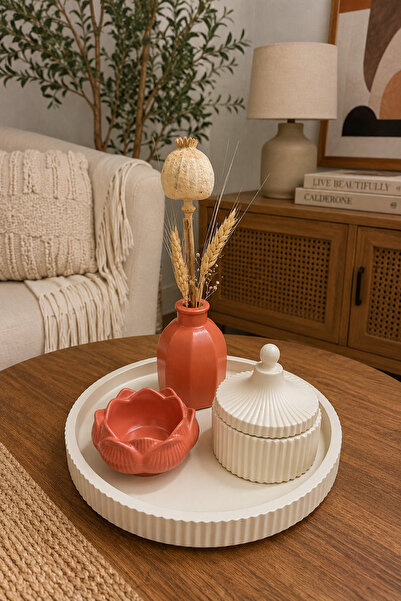 Zigzag Home Decorative Bohemian Style 4-Piece Vase Set Striped Tray Hexagonal...
