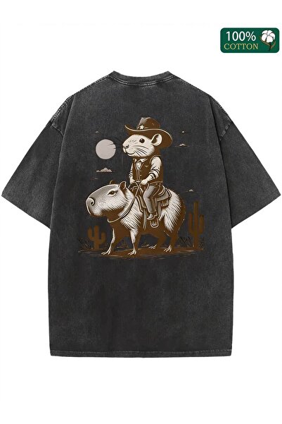 Ornella Studio قميص رجالي أسود فضفاض بأكمام قصيرة مغسول بالماء بوزن 230 جرام ...