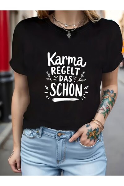 799 تي شيرت مطبوع عليه عبارة German Karma Rules Everything، قميص كاجوال بأكما...