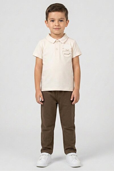 Popees Toddlers Boy 2 Pcs Graphic Print Polo Shirt And Pants Set, Multicolor