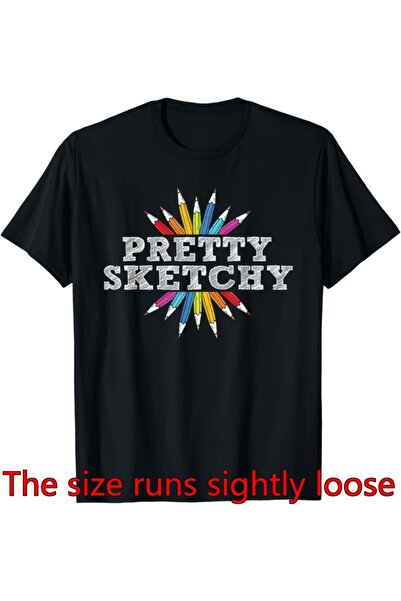 Ekim11 Pretty Sketchy Women's & Unisex Artist Colored Pencils T-Shirt Round N...