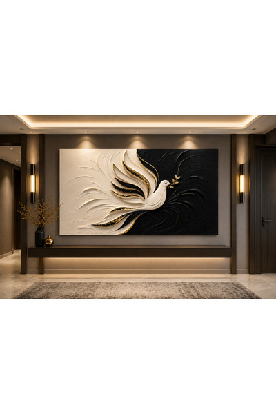 Mgi Design Μαύρο και άσπρο πίνακας σε καμβά με περιστέρια – Μοντέρνα ζωγραφικ...