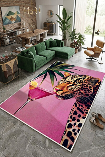 eco concept Pantheras Serisi Dijital Baskı Halı Leopar Desen Yıkanabilir Kaym...
