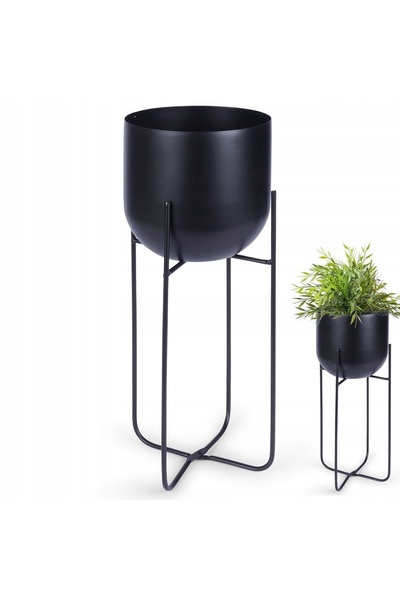 Vilde Husă pentru ghiveci cu suport, metalică, 16,5 x 42 cm, Negru Glamour