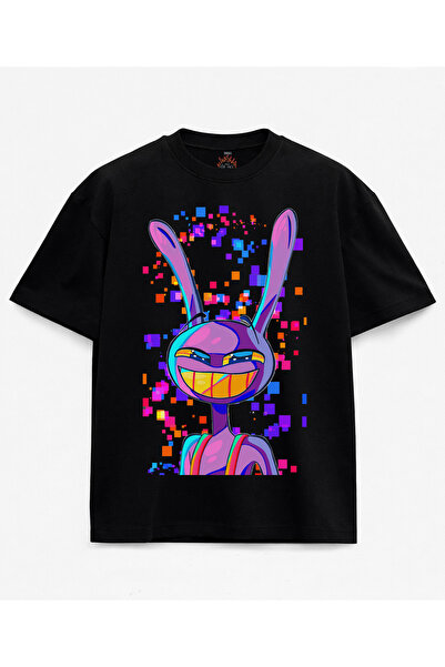 kun inaki The Amazing Digital Circus Jax Baskılı Siyah Unisex Tişört