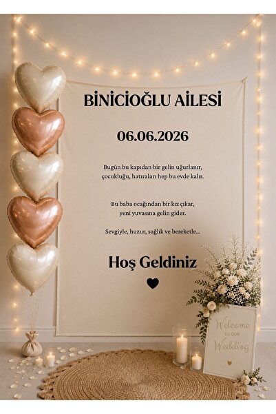 Puppetzzz Gelin Evi Kumaş Karşılama Panosu,Kişileştirilebilir,Düğün Söz Nişan...