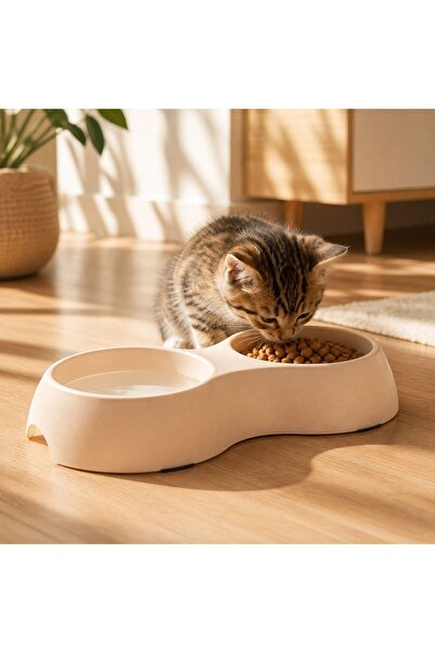 Zâna Casei Cream Plastic Double Pet Bowl 33x18x5cm