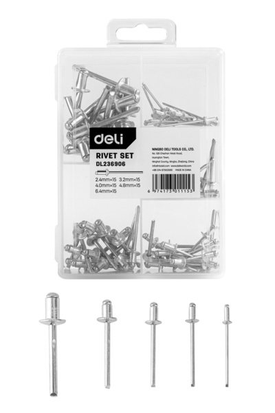 Deli σετ πριτσίνια DL236906, χάλυβας άνθρακα, 2.4-6.4mm, 75τμχ