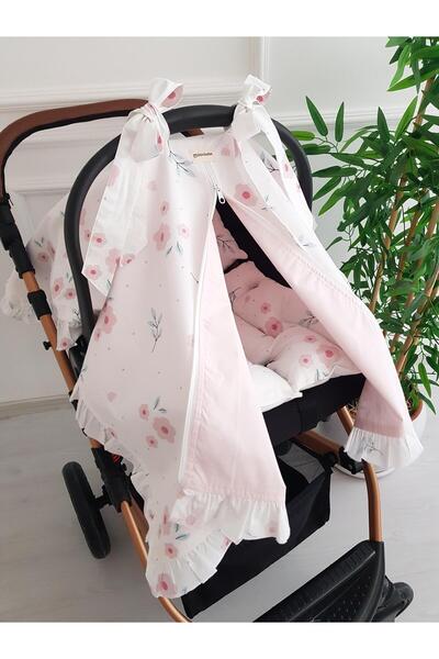 ilkimbebe Floral Ruffled Zippered Baby Stroller Cover and Stroller Cushion