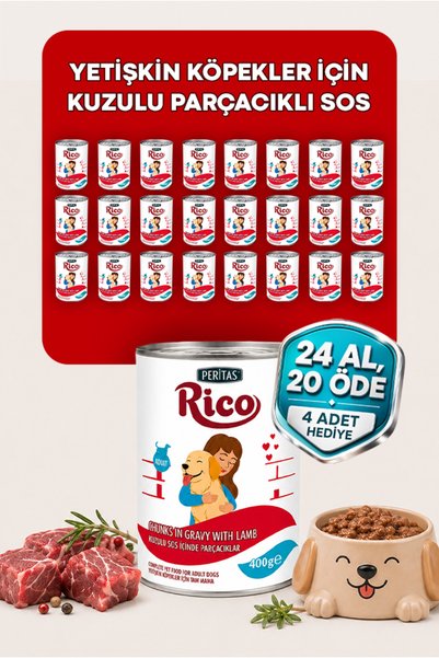 PERİTAS RICO Kuzulu Sos İçinde Parçalı Yetişkin Köpek Yaş Mama 400 g 24'lü