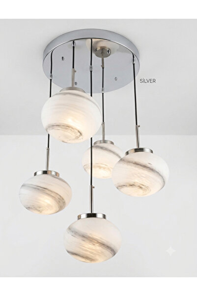 Vera Lighting Mermer 5'li Krom Yuvarlak Avize