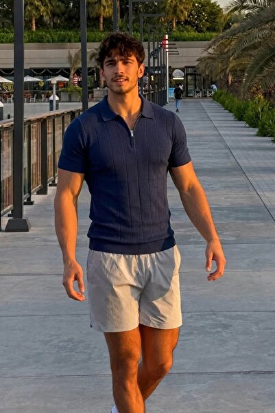 Maccali Tricou polo pentru bărbați, cu dungi, albastru marin, confortabil, ca...