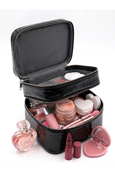 B&W Case Double Layer Travel Makeup Organizer Makeup Bag, Multifunctional Cos...
