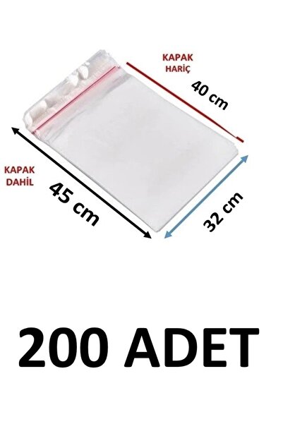 MTKardeşler 200 Pieces 32 X 40+5 cm Adhesive Transparent Glossy Opp Bags Dowr...