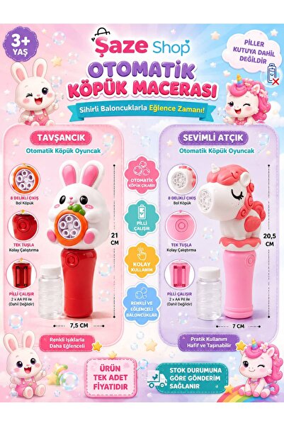SAZE Sevimli Figürlü Otomatik Köpük Baloncuk Oyuncağı – Pilli Tavşancık ve Se...