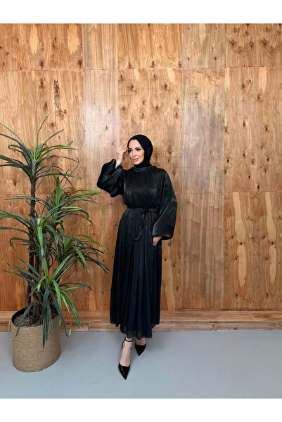 Asya Karen Plus Size Belted Waist Evening Dress Black