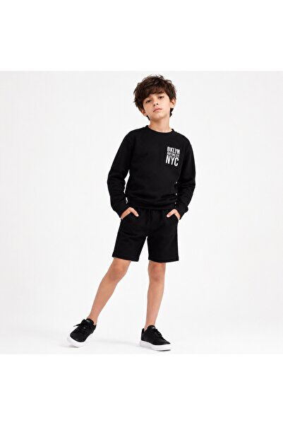 PALM PEANUTS Kids Black Sweatshirt & Shorts 2-Piece Cotton Tracksuit Set | Ca...