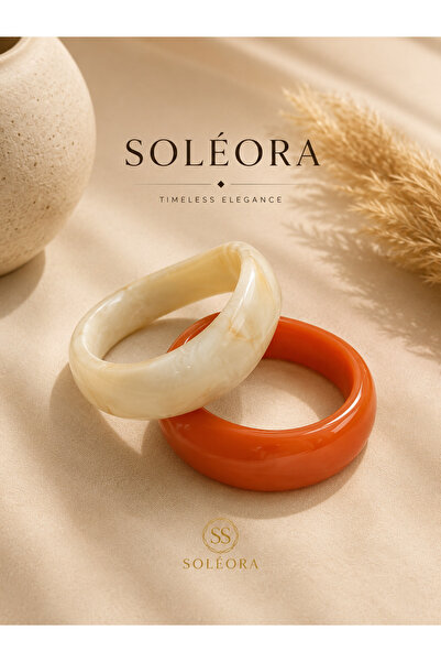 SOLÉORA COAST Amber Duo Reçine Bileklik Seti – Krem & Turuncu Vintage Kalın B...