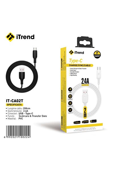 itrend Cablu USB-A la USB-C iTrend, 2 m, Încărcare Rapidă 2.4A, PVC, Negru