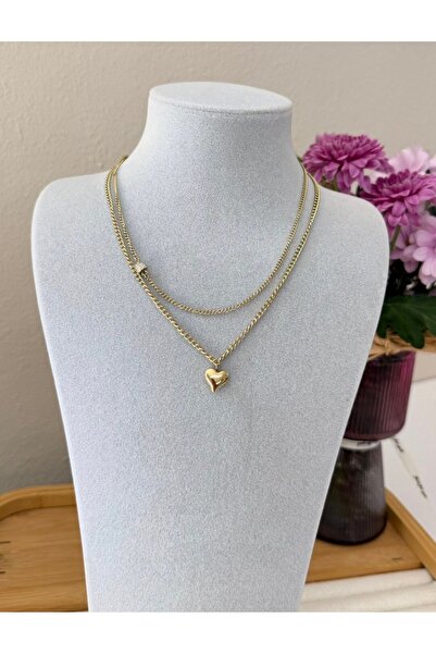 XUPING JEWELRY TuelaTaki/Xuping Jewelry Gold Renk Kalp Uçlu Çift Katman Zinci...