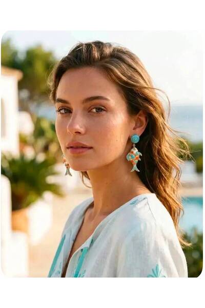 Mervişim Aksesuar Summer Collection Beach Fashion Blue Fish Look Women's Earr...