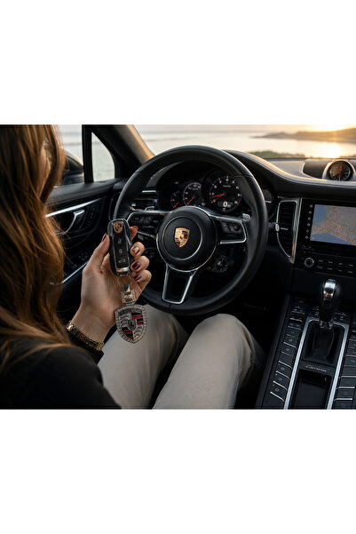 RoseTR Luxury Metal Chrome Stone Keychain Compatible with Porsche Premium Shi...