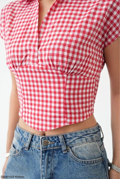 CADDELAMODA Gingham Short Sleeve Blouse