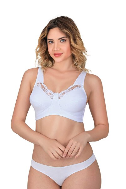 Emay İç Giyim White Mi Emay 181 C Lace Ruched Toparlayıcı Cotton Bra