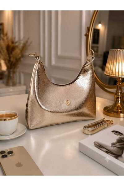 METEBAGS Gold Baget Model Kol ve Omuz Askılı Kadın Çantası