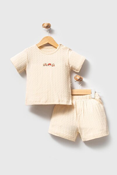 hhoneybaby 100% Organic Cotton Cute Cars Jacquard Fabric Baby Boy Summer Set