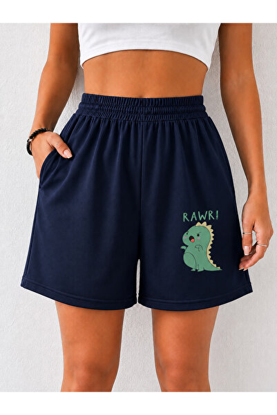 ZAVIXO Women's 100% Cotton Dinosaur Printed Black Shorts with Pockets and Ela...