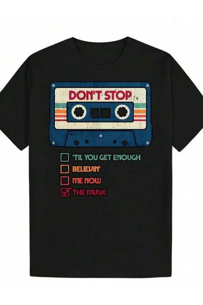 799 Men's Retro Music T-Shirt- "Don't Stop" Tape And "Believe In Music" Playl...