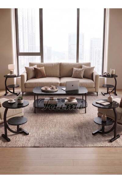 Taimi 5-Piece Coffee Table Set with Wood Finish, Metal Frame, Center Table&4 ...