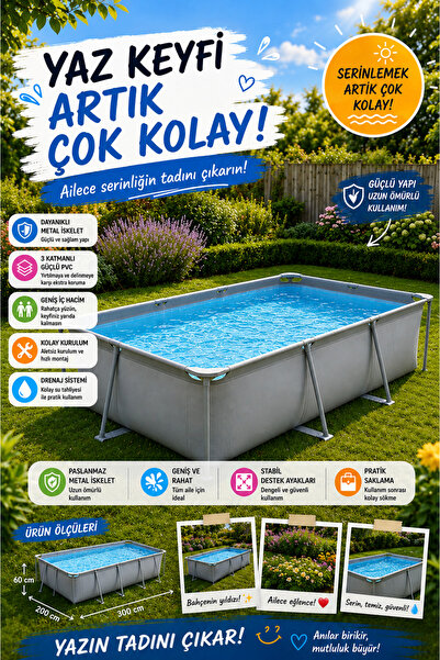 hak-iş oyuncak Prefabrik Dikdörtgen Havuz Filitre Pompa Set 300 Cm x 207 Cm x...