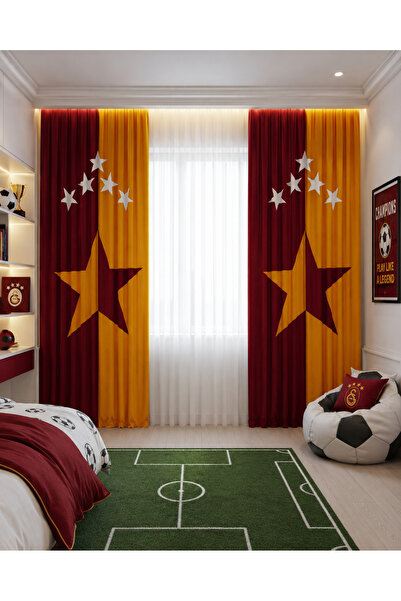 HOMESSA Yellow Red Star Double Winged Children's Room Background Curtain