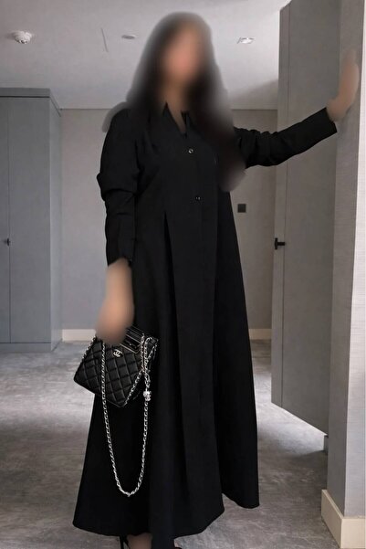 Elena Haifa's royal crepe abaya in jet black with a quarter-circle cut and el...