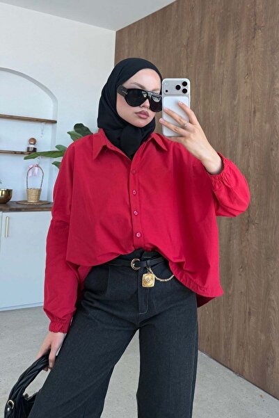 Hazamoda Oversize Poplin Gömek Kırmızı