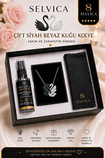 Selvica 316L Çelik Siyah Beyaz Kuğu Kolye Ve 316L Çelik Takı Temizleme Losyon...