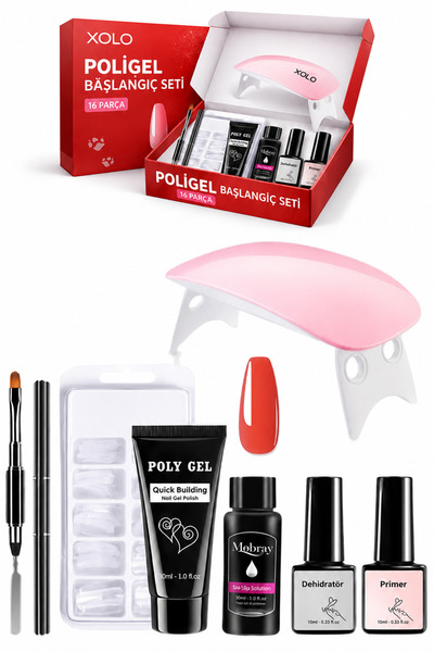 xolo 16 Parça Polijel Oje Yapma Seti Kırmızı Evde Poligel Nail Art Seti